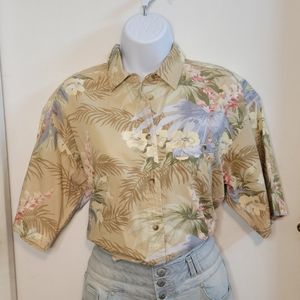 Brown floral Hawaiian button up shirt